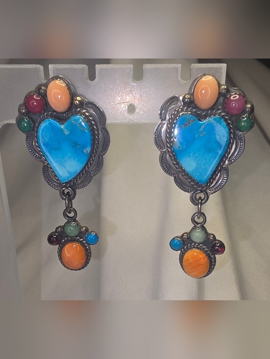 Ashley By 26 International Jewelry - Native American sterling silver Earrings Signed, Heart Turquoise